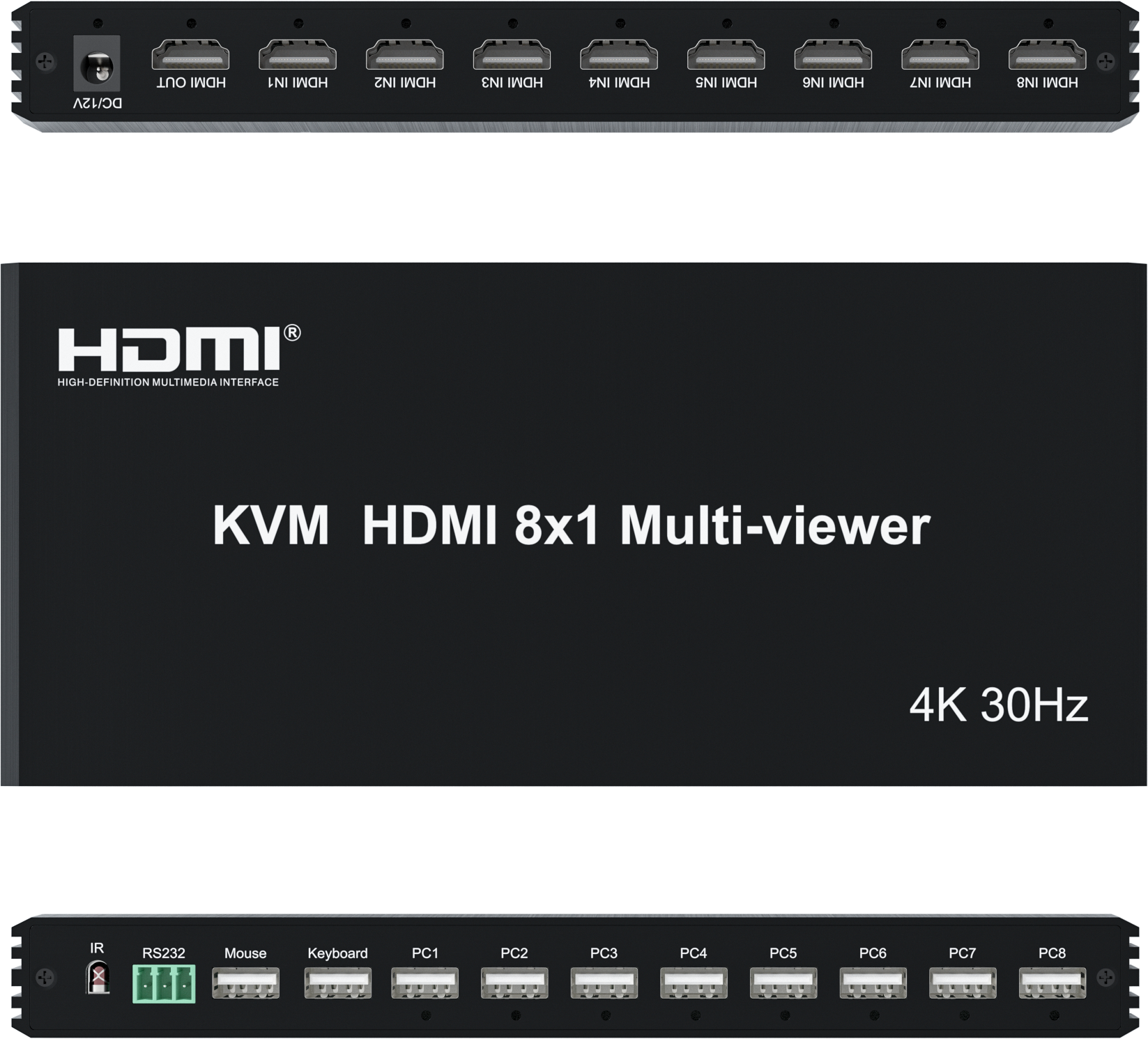 KVM HDMl 4x1 Multiviewer Switch 4K HDMl KVM 8 In 1 Out Seamless Quad Multi-viewer Video Cutting segmentati Switcher For 8 PC