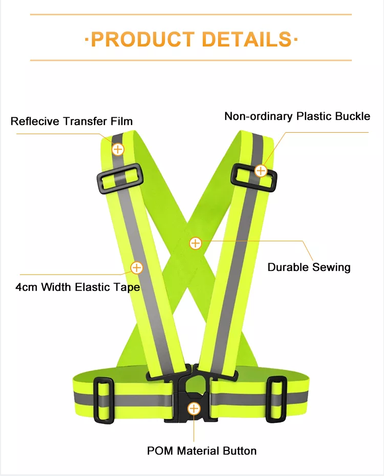 High Visibility Reflective Safety Vest Suspenders Adjustable Belt Outdoor Running Reflective Safety Vest Straps