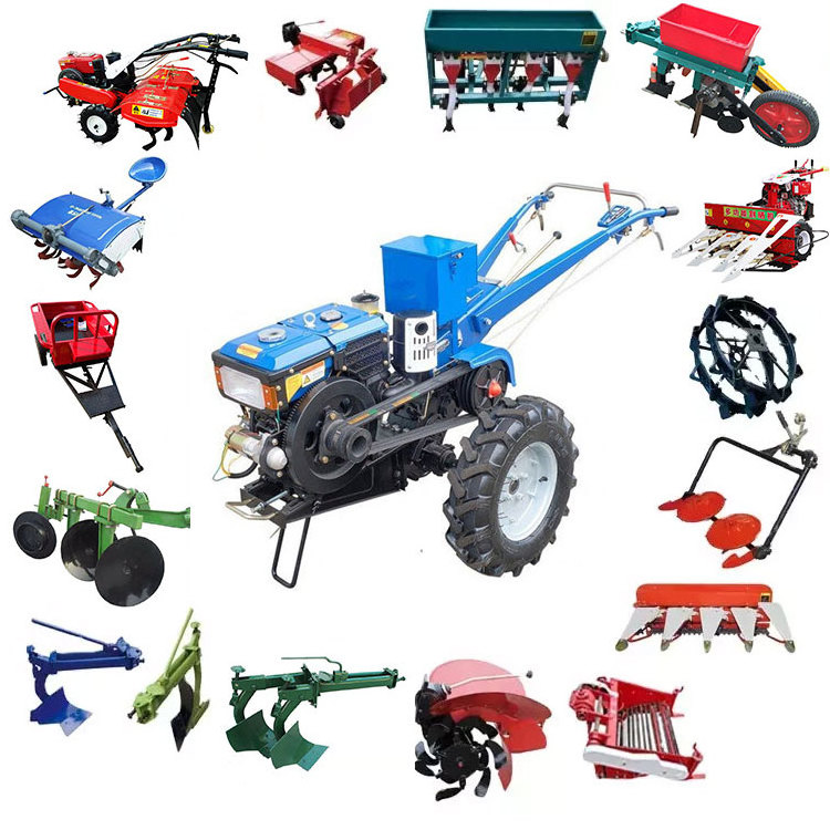 Farm small mini hand power tiller agricultural machinery parts tractors set walk behind 2 wheel tractor implement