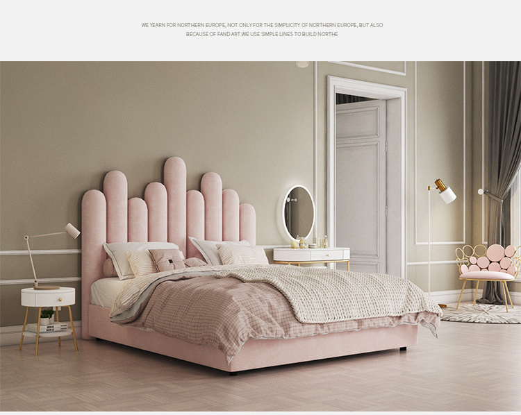 INS style modern minimalist pink princess king size bedroom double soft bed