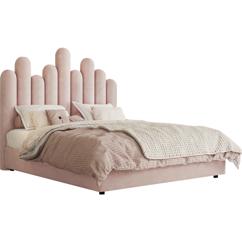 INS style modern minimalist pink princess king size bedroom double soft bed