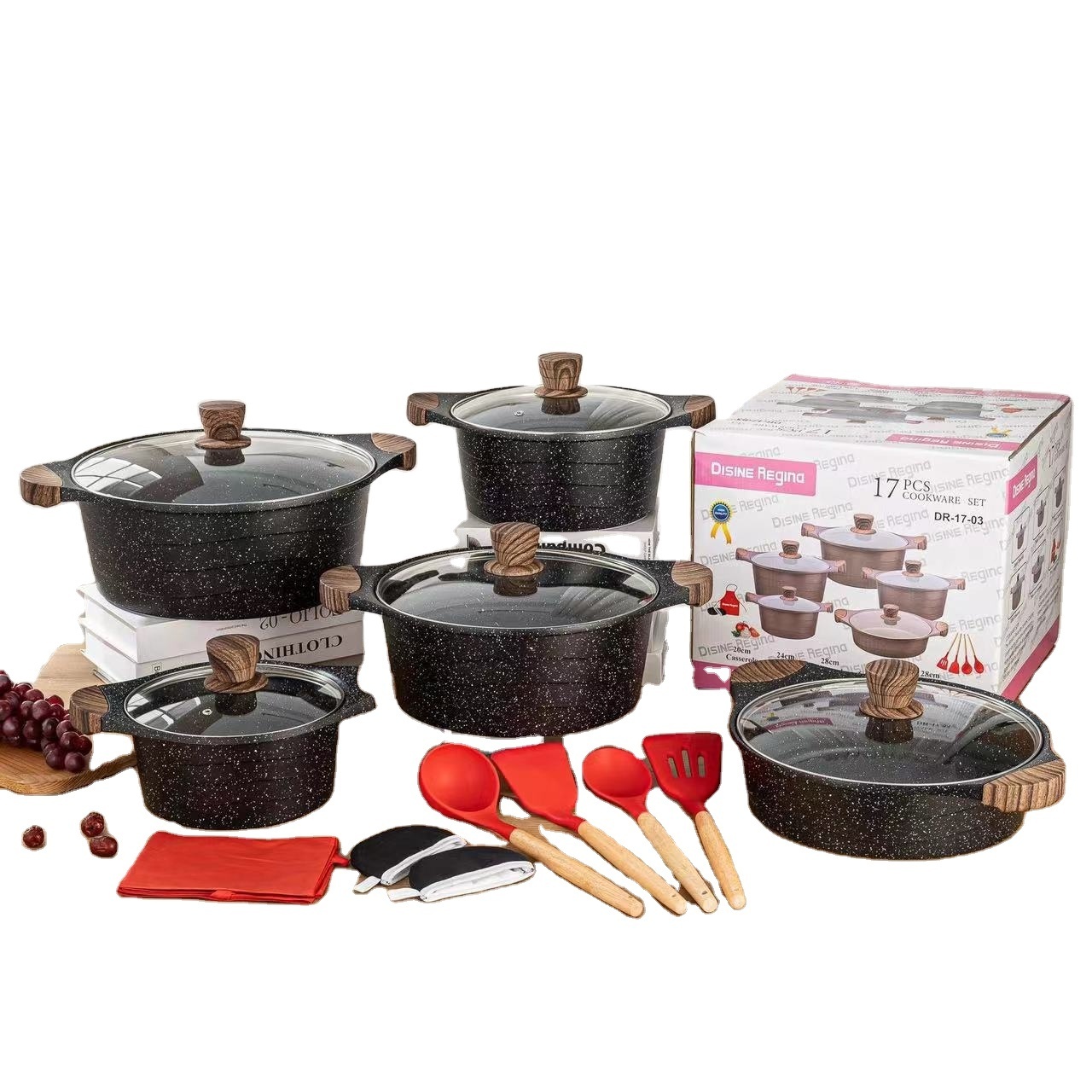 USA markets Non-Stick Inner Coating Dessini Cookware Sets Outdoor Cookware 17pcs Soup Pot Casserole Cookware sets for Sale