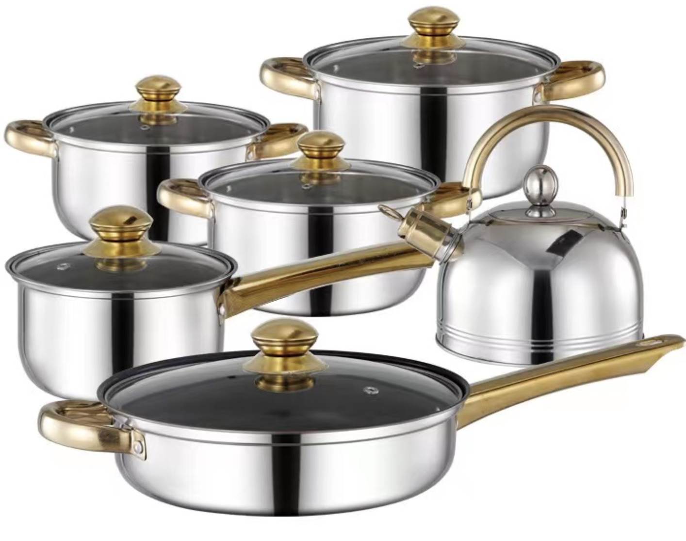 Kitchen 12pcs nonstick cookware sets Modern Stainless Steel  pots and pans set