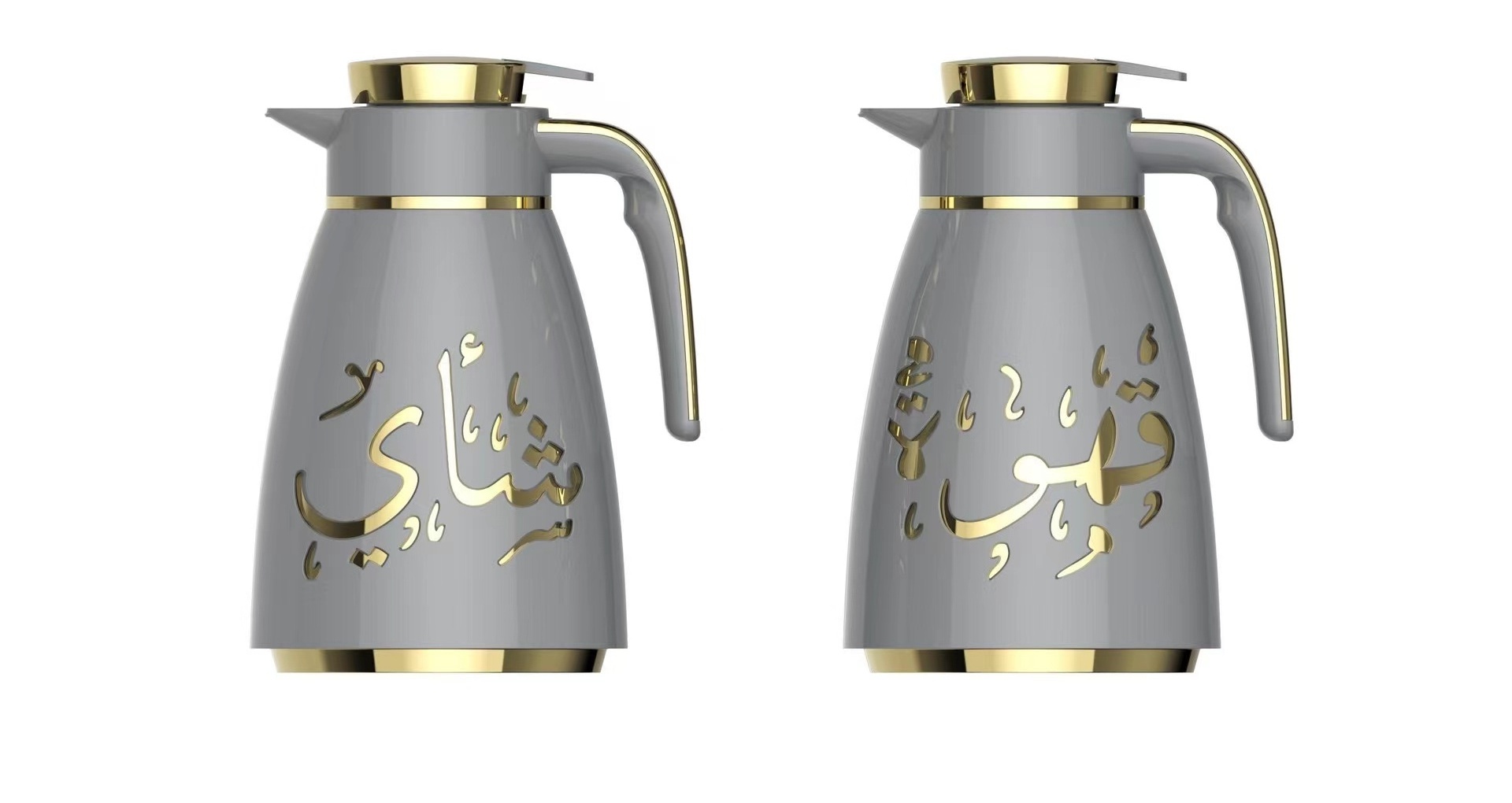 Turkish Vacuum Flask Metal body Arabic Glass Liner Coffee Thermos Two Carafe Piece 1L Tea Pot Set Dallah For Ramadan