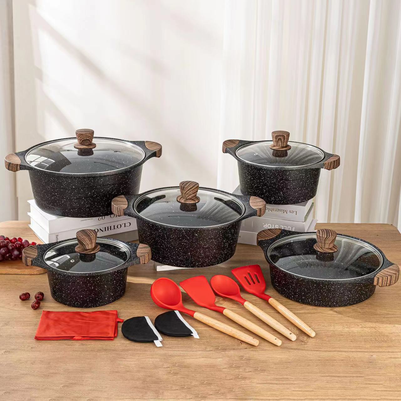 USA markets Non-Stick Inner Coating Dessini Cookware Sets Outdoor Cookware 17pcs Soup Pot Casserole Cookware sets for Sale