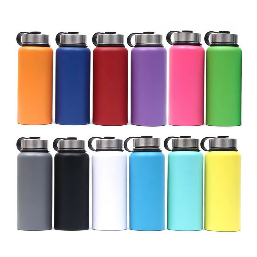 no MOQ Double Wall 18/22 32/40/64 oz Metal stainless steel vacuum Insulated thermos water bottles with powder coating