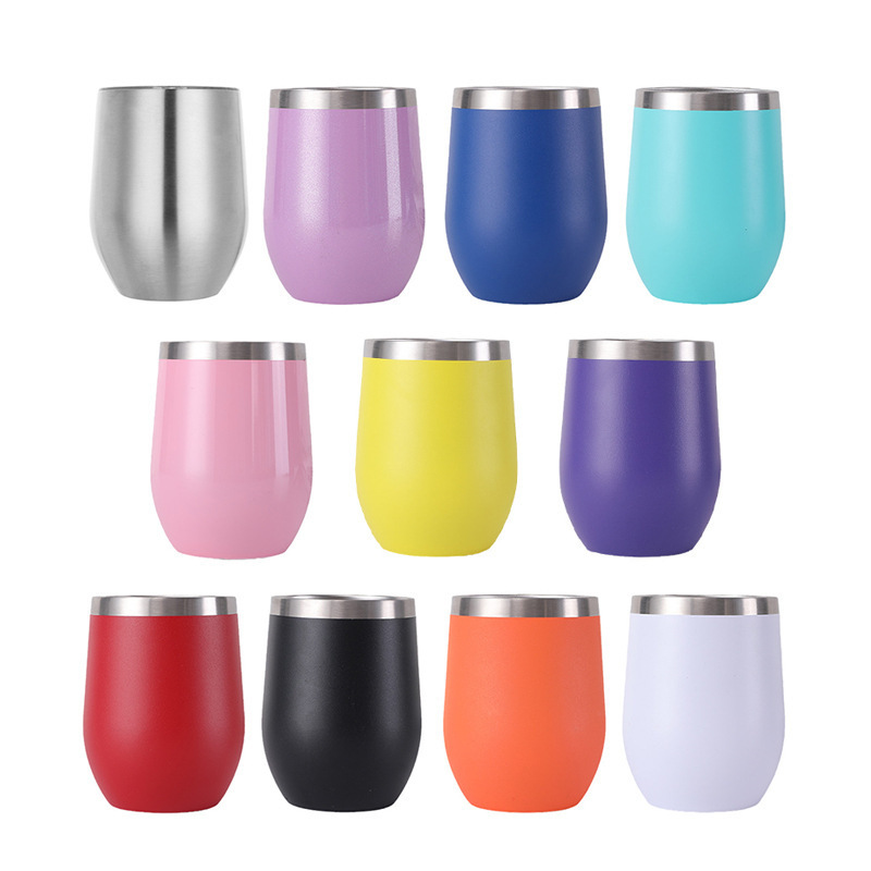 Wholesale 12oz 304 Stainless Steel Coffee Mugs Double Walled Egg Wine Cup Tumbler With Lid