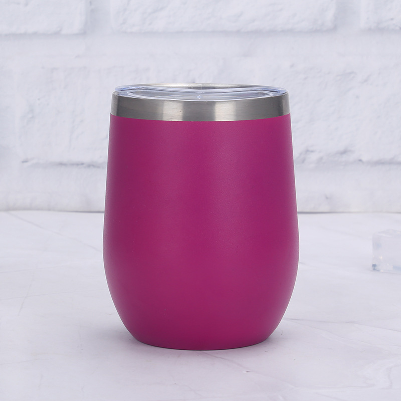 Customized egg shaped double wall glasses stainless steel insulated tumbler cups coffee powder coating 12oz wine tumbler