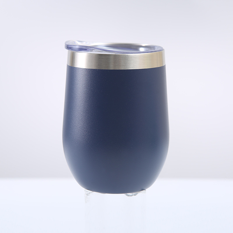 Customized egg shaped double wall glasses stainless steel insulated tumbler cups coffee powder coating 12oz wine tumbler