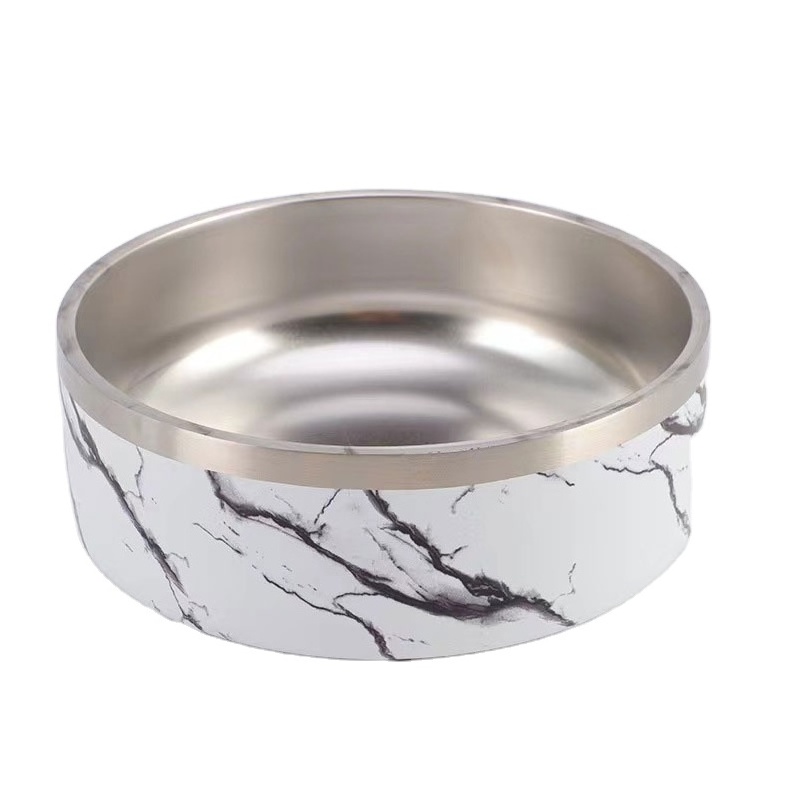 Marble Pet Food Water Bowl Pet Supplies Portable Fast Eaters Fun Stainless Steel Metal Dog Bowl