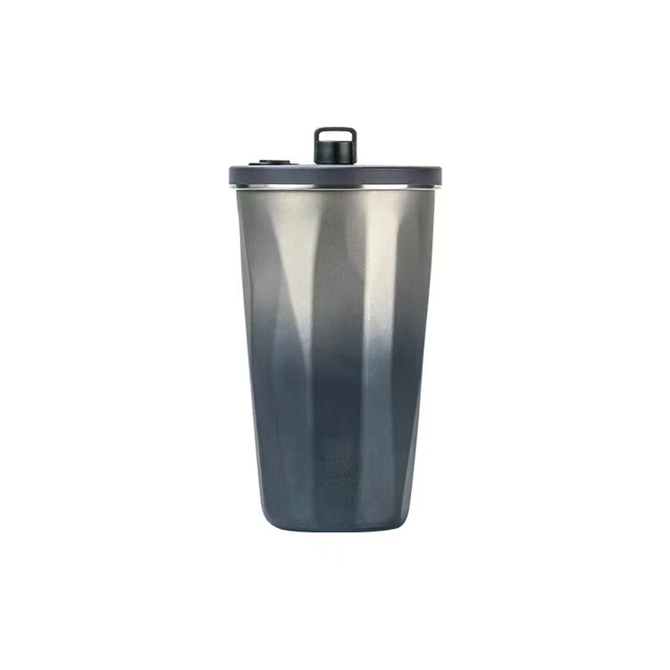 Diamond-shaped Coffee Tumbler with Straw Thermal Insulated Water Bottle for Car Stainless Steel Vacuum Coffee Mug