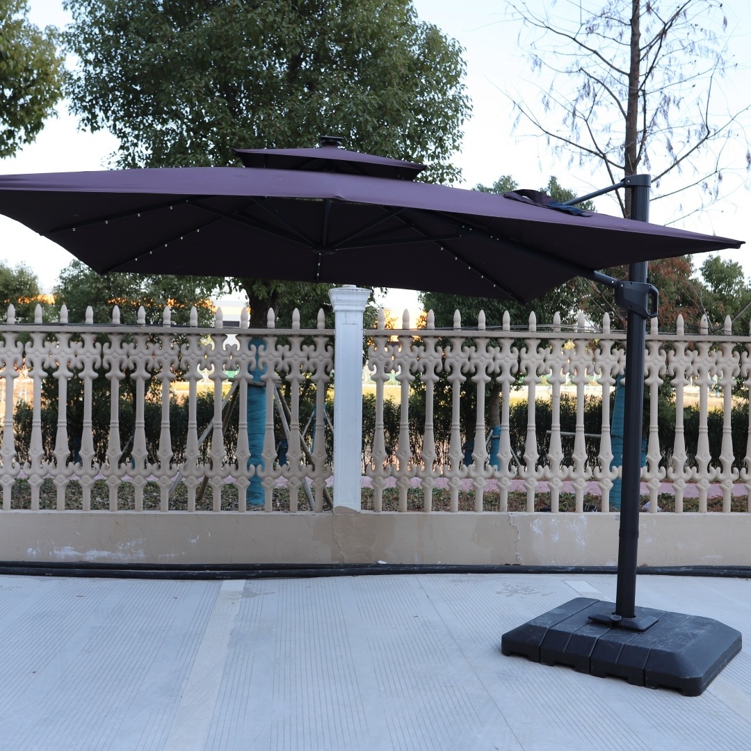 High Quality Outdoor Solar Led Heavy Duty Double Layer Patio Cantilever Umbrella Parasol Umbrella with Light