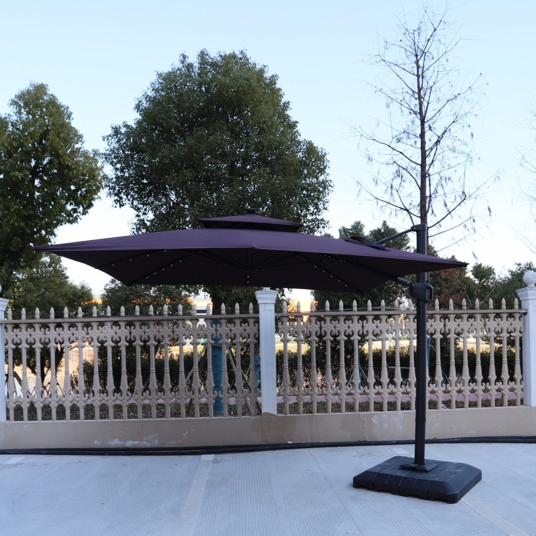 High Quality Outdoor Solar Led Heavy Duty Double Layer Patio Cantilever Umbrella Parasol Umbrella with Light