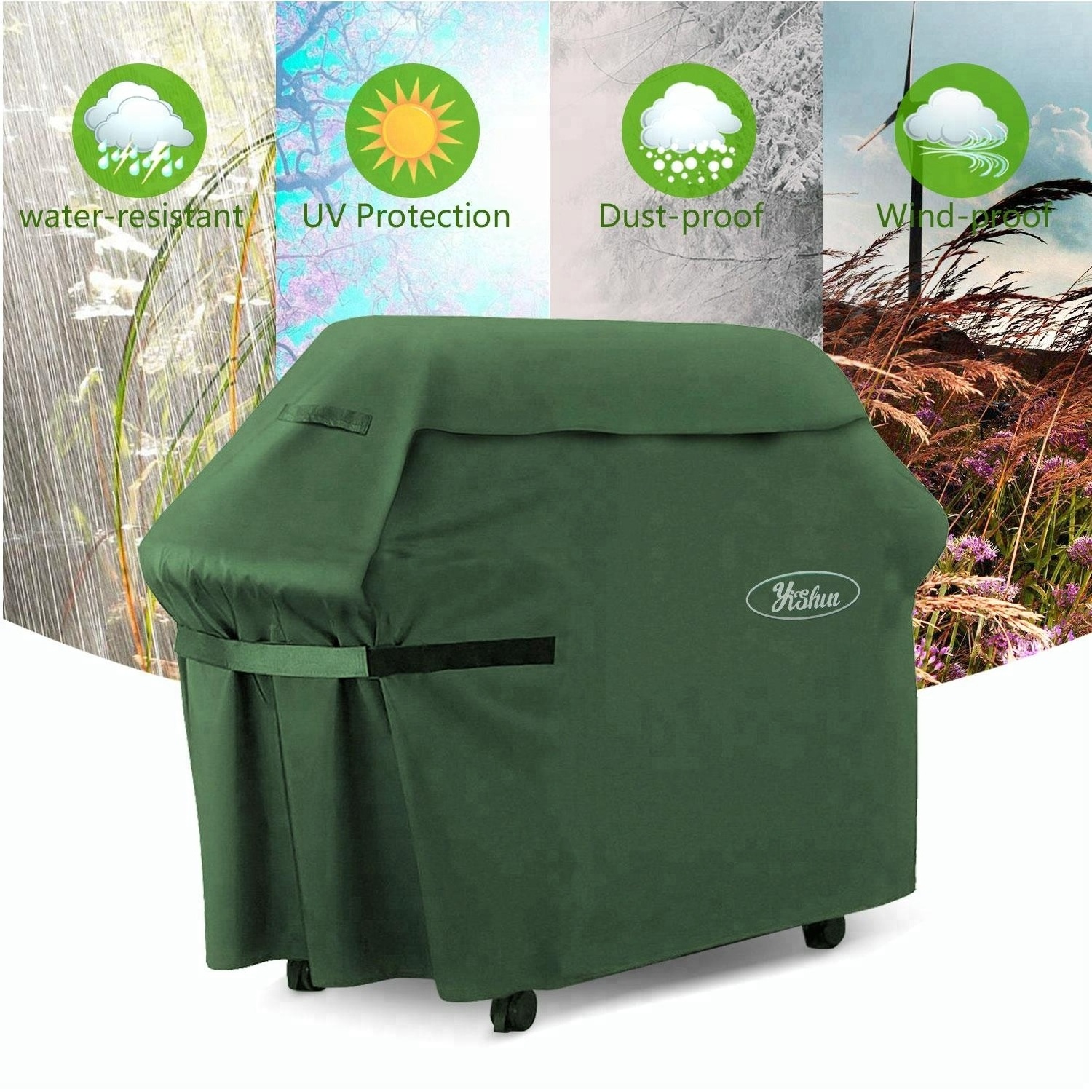 heavy duty green storage bag barbecue stove polyester protective camping Outdoor Charcoal Bbq grill cover