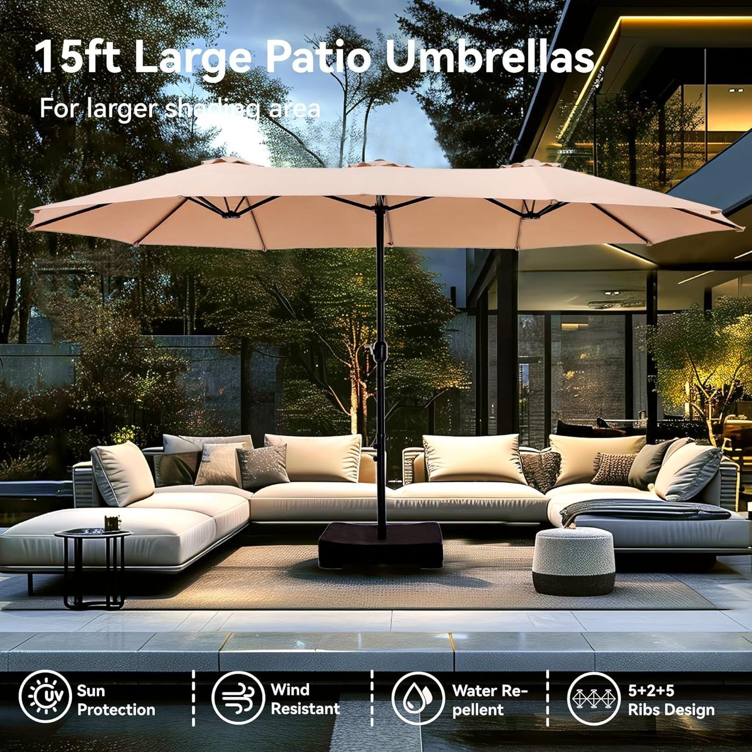 Twin Sunshade Promotion Garden Windproof Straight Umbrella Custom Logo Golf Patio Parasol Umbrella Outdoor