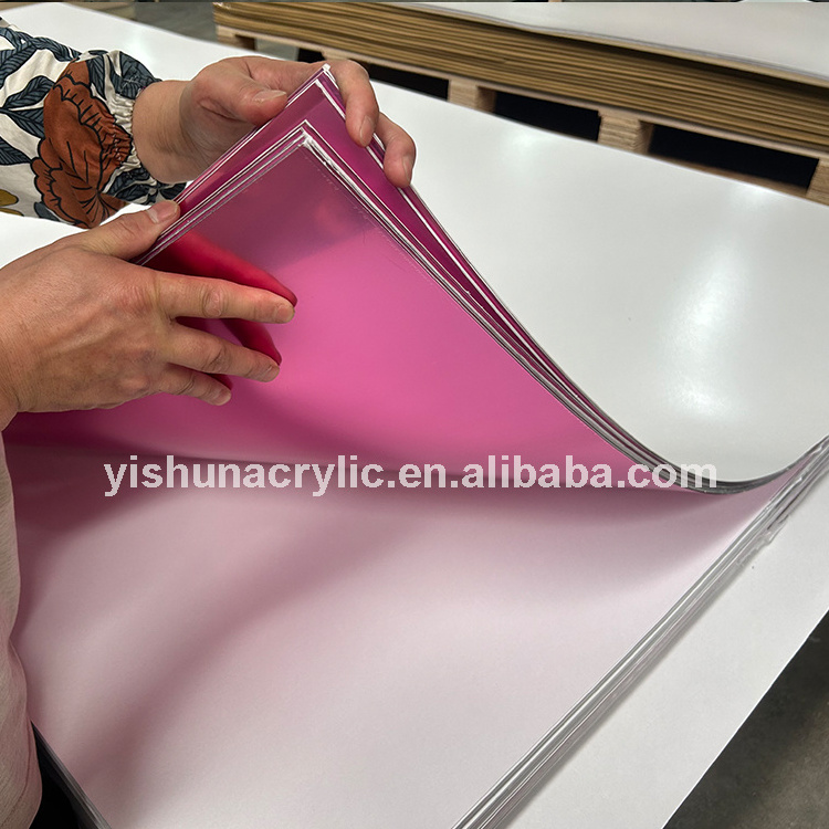 Yishun Factory Price Wholesale 0.8mm 1mm Thin Thickness Color PMMA Plastic Back Adhesive Acrylic Wall Decorative Mirror Sheets