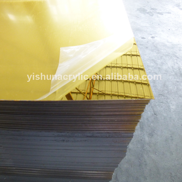 Yishun acrylic factory custom high reflective gold mirrored pmma sheet plastic acrylic plexiglass mirrored panel