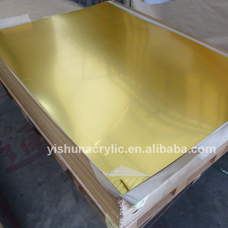 Yishun acrylic factory custom high reflective gold mirrored pmma sheet plastic acrylic plexiglass mirrored panel