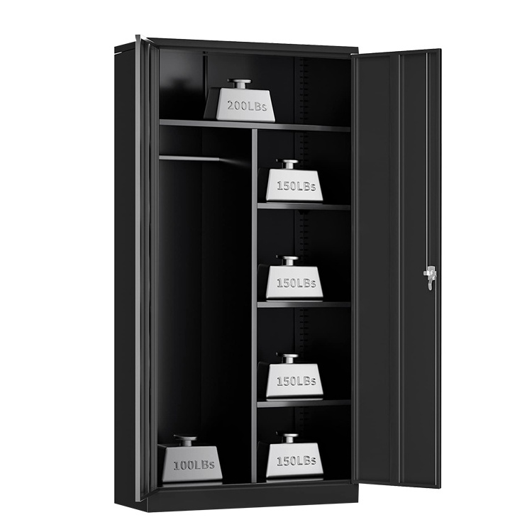 Locking Steel Storage Cabinet with 2 Door Tall Metal Utility Storage Cabinet for Home Office Black Metal Storage Cabinet