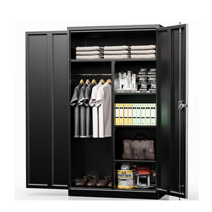 Locking Steel Storage Cabinet with 2 Door Tall Metal Utility Storage Cabinet for Home Office Black Metal Storage Cabinet