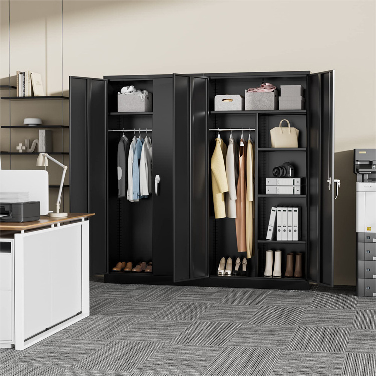 Locking Steel Storage Cabinet with 2 Door Tall Metal Utility Storage Cabinet for Home Office Black Metal Storage Cabinet