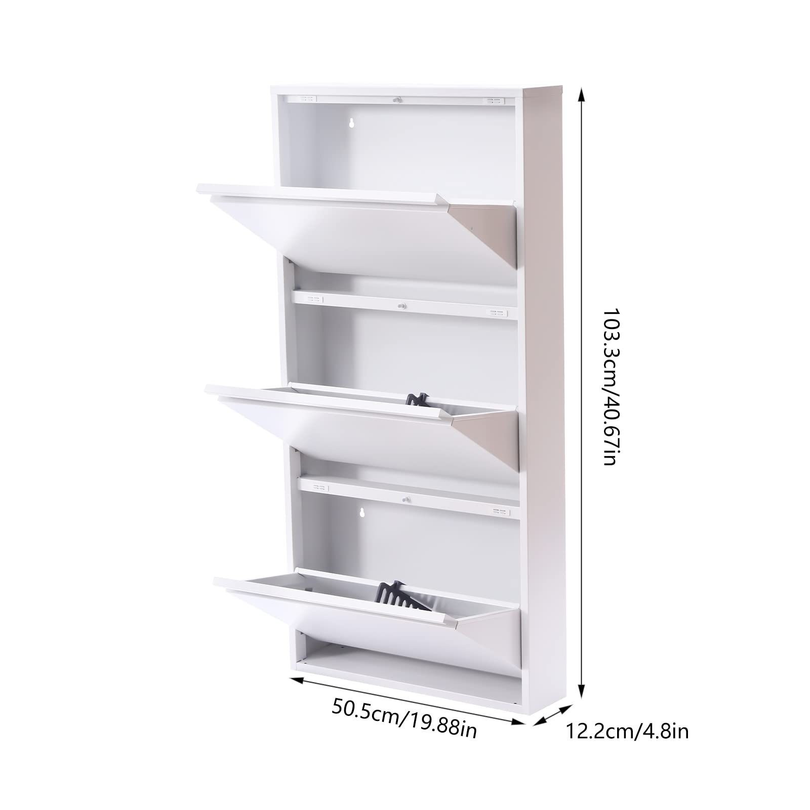 3-Drawers Storage Cabinet Wall Mounted Shoe Organizer, Metal Shoe Cabinet Hallway & Corridor, Flip Down Shoe cabinet for Home