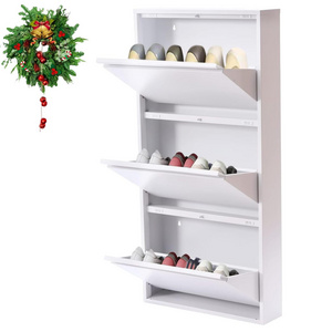 3-Drawers Storage Cabinet Wall Mounted Shoe Organizer, Metal Shoe Cabinet Hallway & Corridor, Flip Down Shoe cabinet for Home