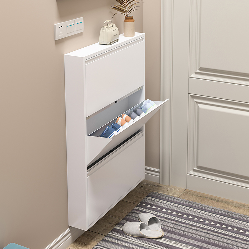 Freestanding Shoe Rack Metal Shoe Storage Cupboard 3/4 Flip Drawer Shoe Shelf Porch Cabinet for entryway hallway