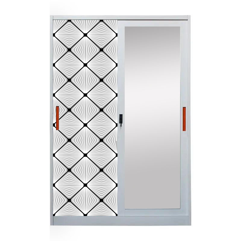 Metal Pattern Printed Sliding Door Cabinet Steel Wardrobes Mirror Almirah Lemari Pakaian Besi Steel Closet Metal Wardrobe Closet