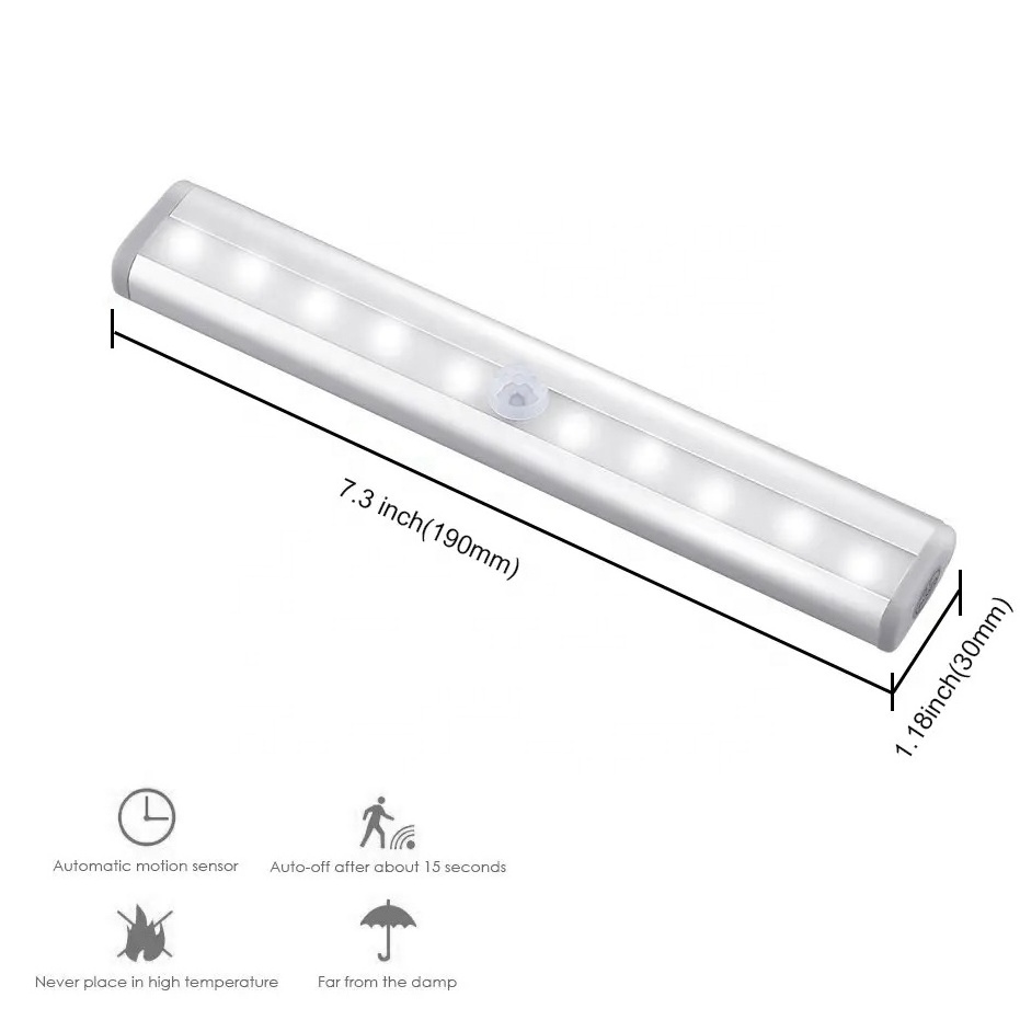 2023 New 10 LED USB Rechargeable Cordless Under Cabinet Motion Sensor Light For Kitchen