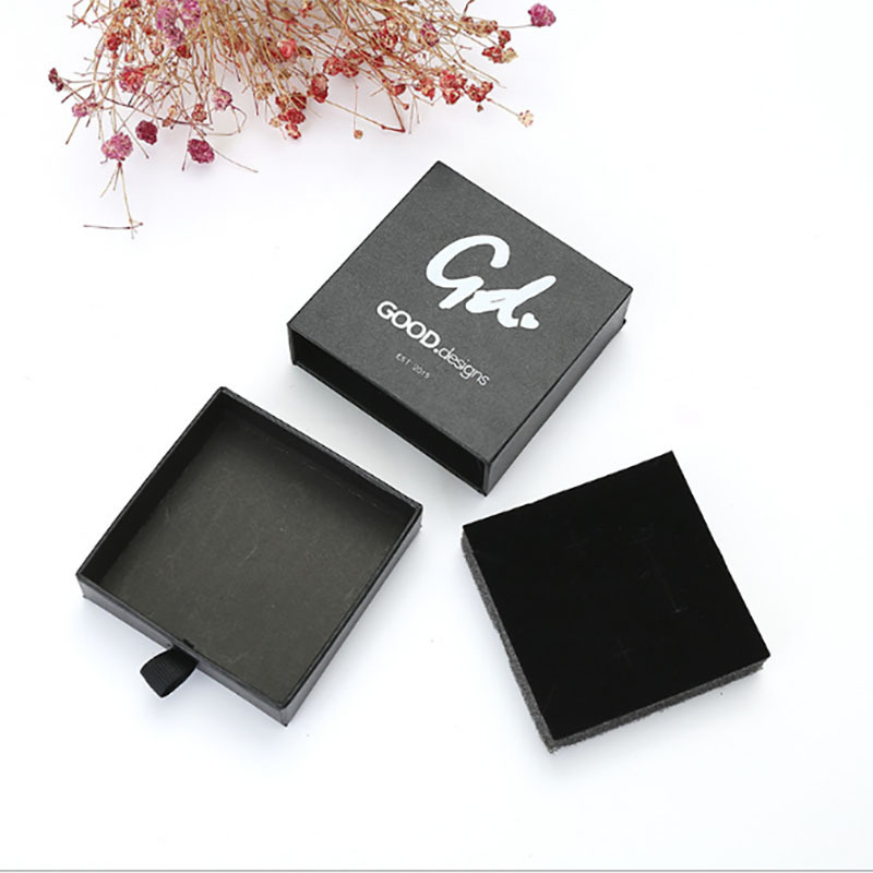 Custom Logo Cardboard Jewelry Gift Package Slide Drawer Paper Box with Black Foam for Jewelry Packaging