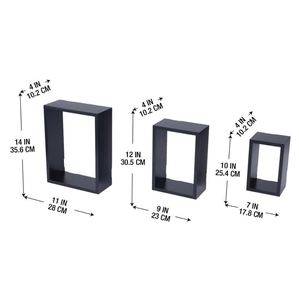 3 Set Modern Home Decor White Black Square Wall Cube Shelf Wood Floating Shelves Wall Mounted For Living