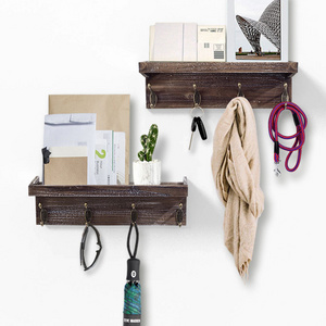 Floating Shelves Rustic Brown Wooden Floating Shelves Wall Shelf Storage Living Room Bathroom With 4 Durable Hangers