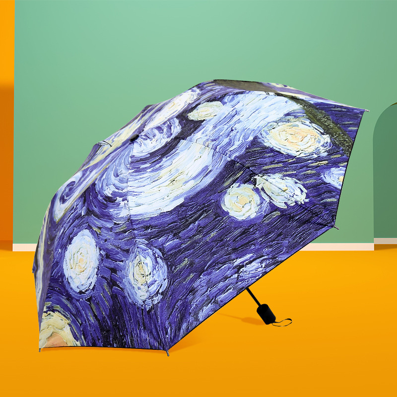 2022 ECO Wholesale Van Gogh Starry Night Umbrella Vinyl Foldable Umbrellas Accept Customized Pattern and Logo