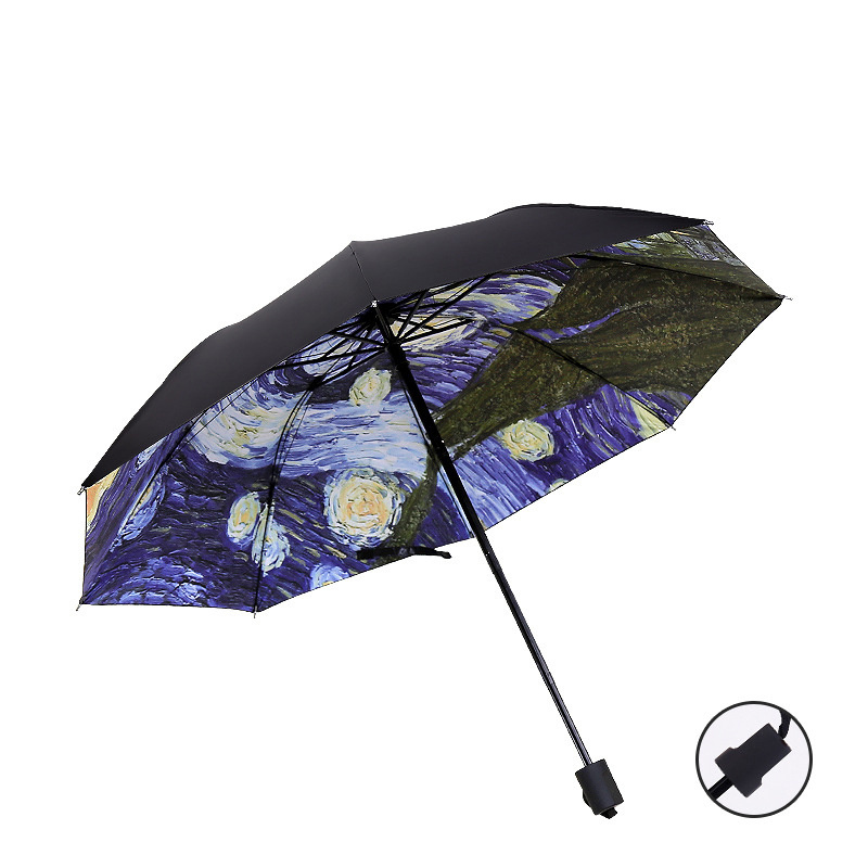 2022 ECO Wholesale Van Gogh Starry Night Umbrella Vinyl Foldable Umbrellas Accept Customized Pattern and Logo