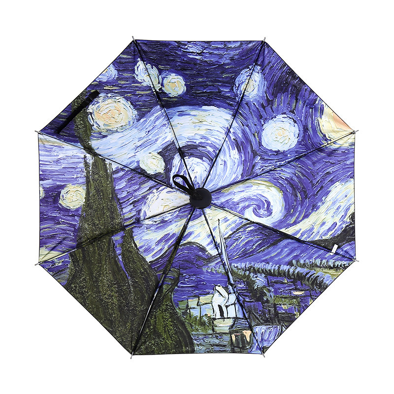 2022 ECO Wholesale Van Gogh Starry Night Umbrella Vinyl Foldable Umbrellas Accept Customized Pattern and Logo