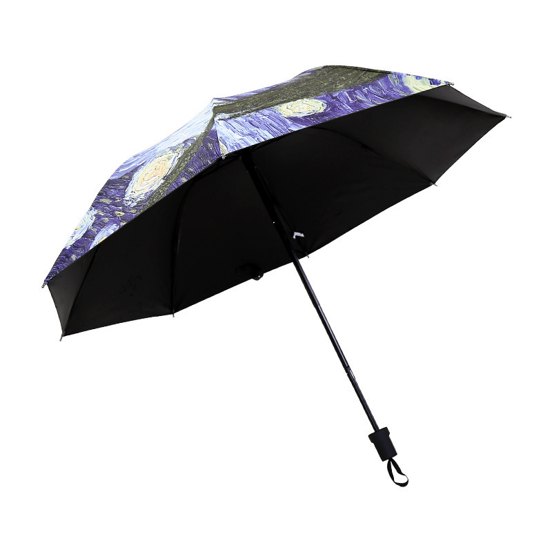 2022 ECO Wholesale Van Gogh Starry Night Umbrella Vinyl Foldable Umbrellas Accept Customized Pattern and Logo