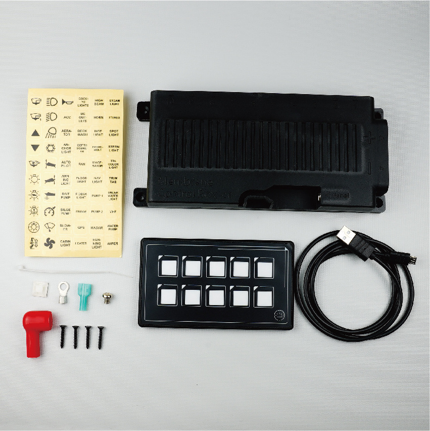 YIS Marine Advanced Ultra Compact 24v 12v touch switch panel with relay control box 10 Gang Membrane touch backlight module