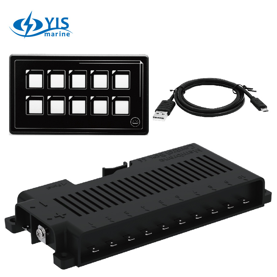 YIS Marine Advanced Ultra Compact 24v 12v touch switch panel with relay control box 10 Gang Membrane touch backlight module