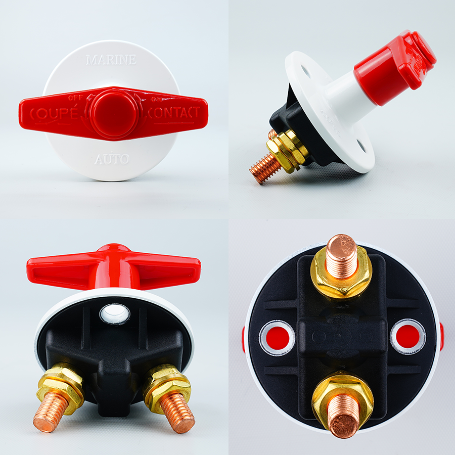 YIS Marine Battery Isolator Switch 300A SPST ON-OFF Red T Handle Bar with White Painted Enclosure