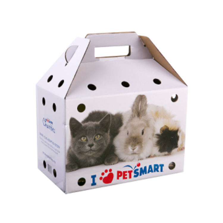 Custom printed gable small paper animal packaging cardboard pet carrier box