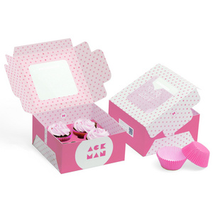 Wholesale Custom printed Logo Pink Donut Cake Pastry Bakery Cupcake Box Packaging With Window