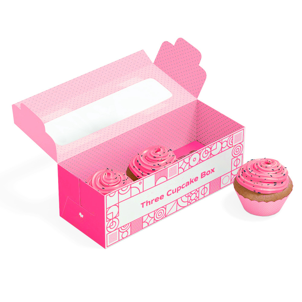 Wholesale Custom printed Logo Pink Donut Cake Pastry Bakery Cupcake Box Packaging With Window