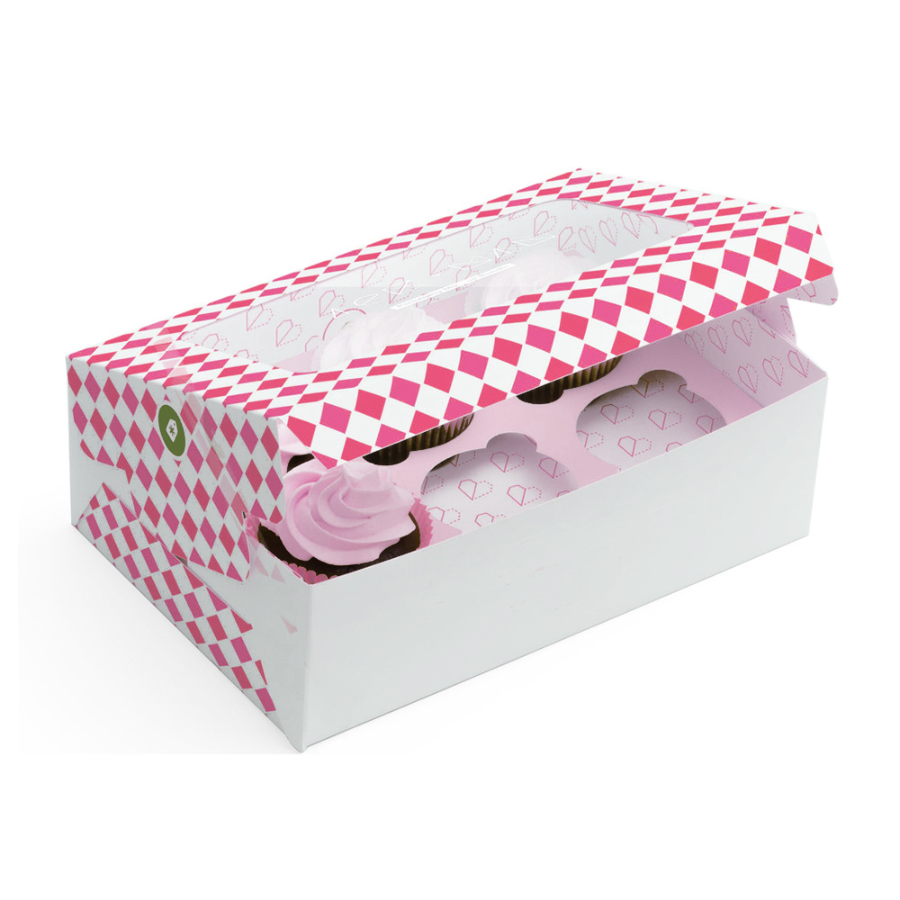 Wholesale Custom printed Logo Pink Donut Cake Pastry Bakery Cupcake Box Packaging With Window