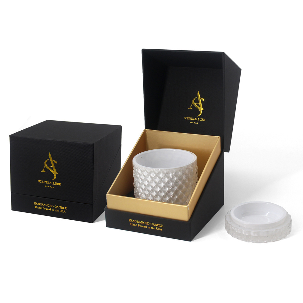 Custom logo luxury empty cardboard rigid 2 two piece scented candle jars gift packaging boxes for candles