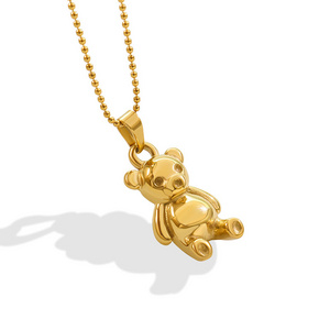 high quality non tarnish stainless steel jewelry 18k gold  personalized cute bear pendant choker necklace for women YF2672