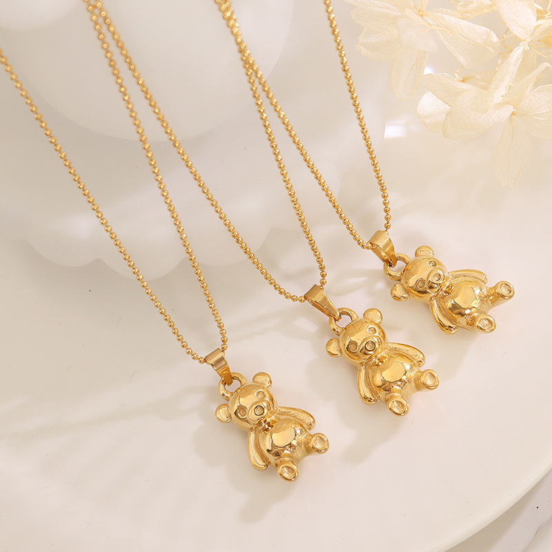 high quality non tarnish stainless steel jewelry 18k gold  personalized cute bear pendant choker necklace for women YF2672