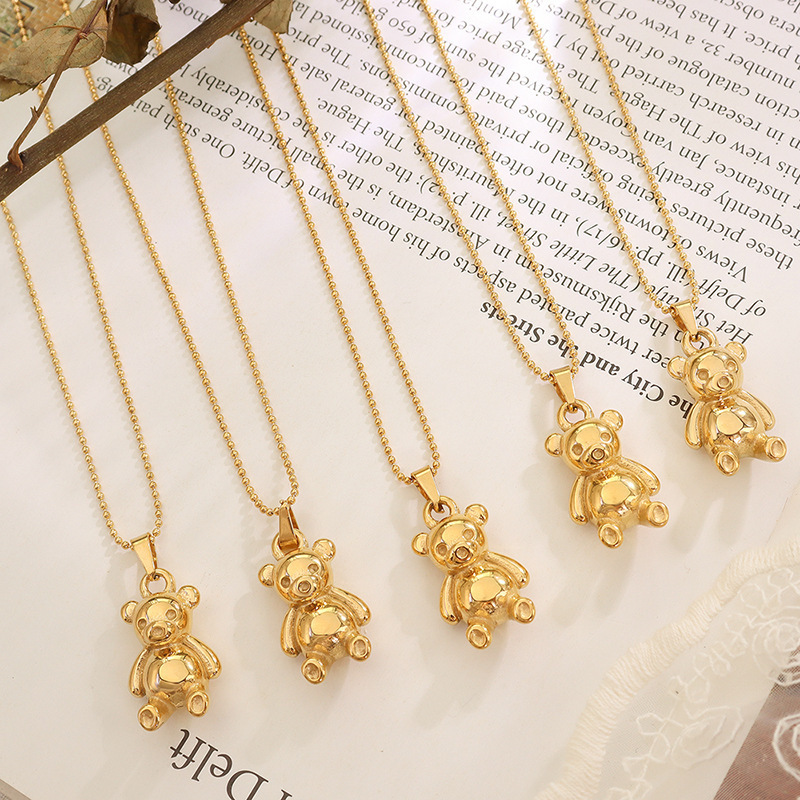 high quality non tarnish stainless steel jewelry 18k gold  personalized cute bear pendant choker necklace for women YF2672