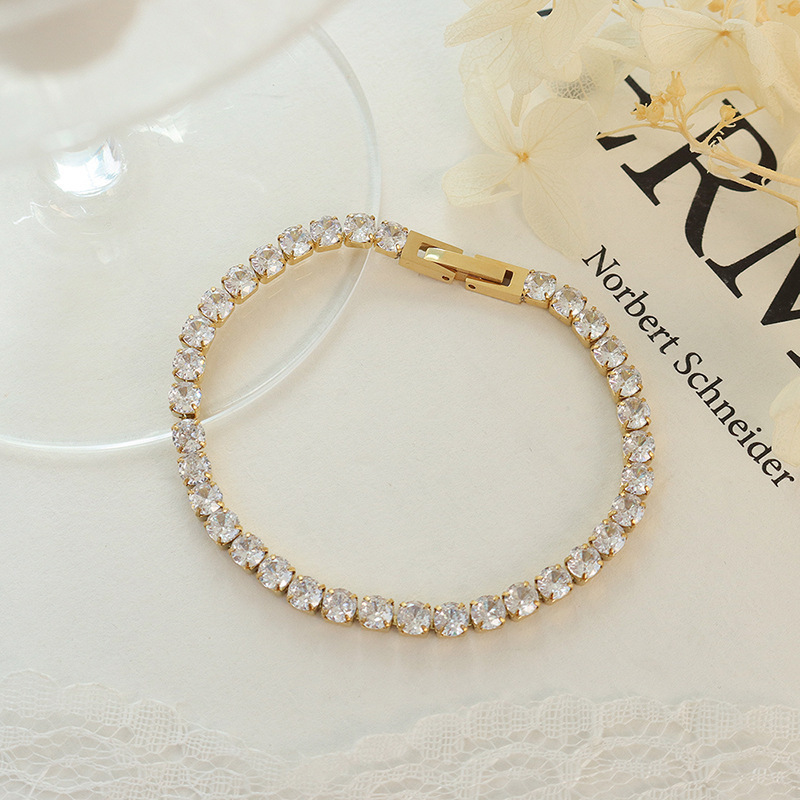 Waterproof Jewelry Stainless Steel 18K Gold Plated Full Crystal Tennis Bracelet Gypsophila CZ Cubic Zirconia Bracelets YF2978