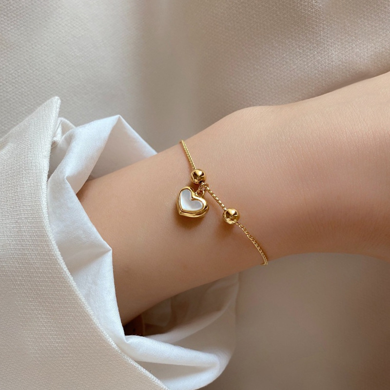 Trendy Waterproof Jewelry 18k Gold Plated Stainless Steel Heart Shape Shell Adjustable Bracelets for Women YF3053